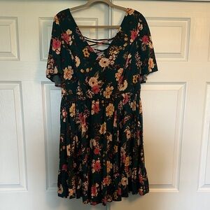 TORRID floral flutter sleeve mini dress with lace up back